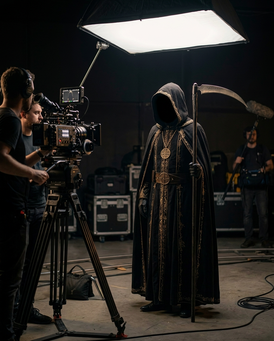 Il Testimone su un set cinematografico professionale con camera e luci
